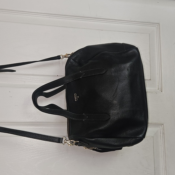 Fossil Black Crossbody Bag Satchel Pebbled Leather - Picture 7 of 16